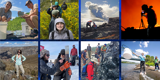 A collage of images of Geology students doing field research